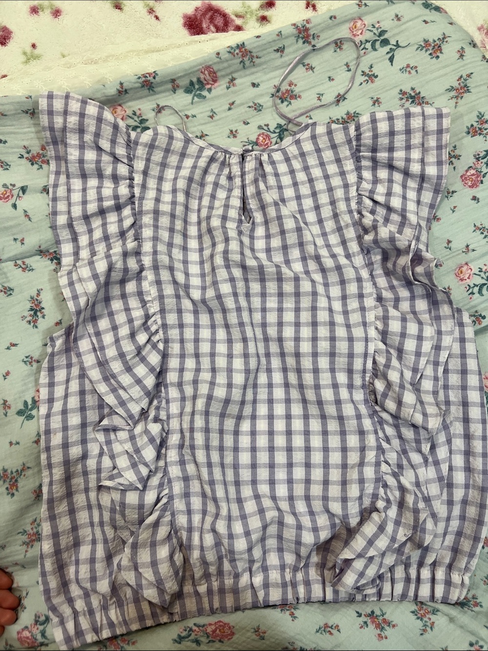 Riley & Rae Lavender Plaid Ruffle Sleeve Top - Picture 4 of 4